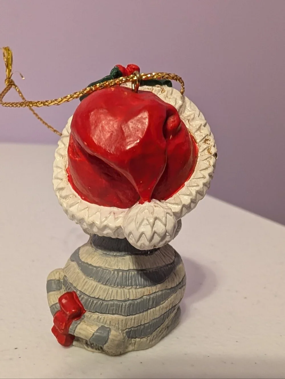 Grey Striped Tabby Cat In Santa Hat Resin Christmas Ornament 2.5